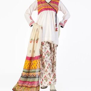 Beige and multicolored Floral Ethnic Outfit by Junaid Jamshed